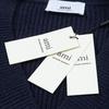AMI New Autumn and Winter Knitted Striped V-neck Pullover, Long Sleeved with Heart-shaped Text Logo, Knitted Sheep Sweater Jacket