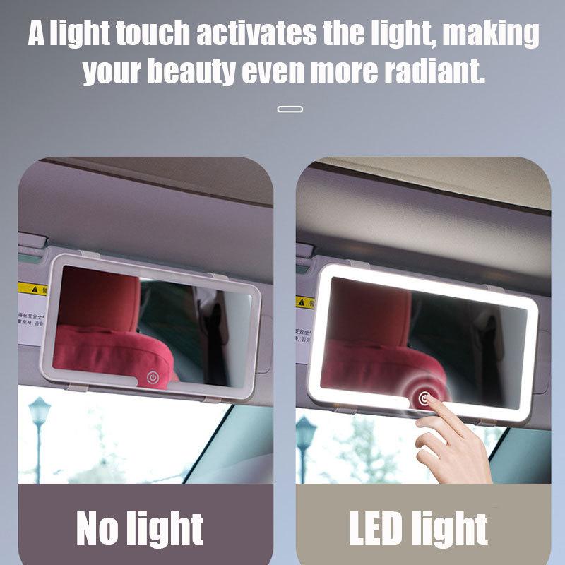 Auto-Innenspiegel, Sonnenblendenplatte, LED-HD-Schminkspiegel für Mädchen und Frauen, wiederaufladbares Fülllicht, universeller dünner Kosmetikspiegel