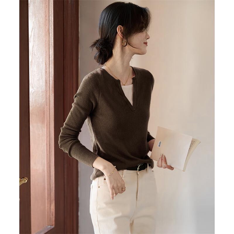 

Shàng Jìng Women s Autumn Patchwork V-Neck Knit Top One Size