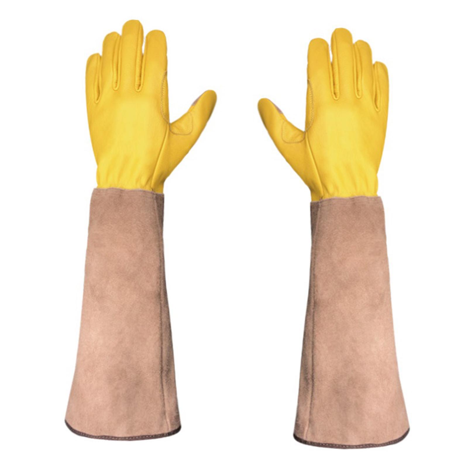 

Длинные садовые перчатки для мужчин и женщин, кожаные перчатки для обрезки роз, дышащие, прочные, с шипостойкими рукавицами L