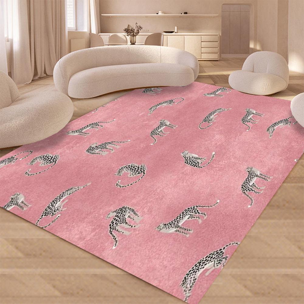 Leopard Print Light Luxury Rug for Living Room Deco Flannel Carpet Ins Style Large Area Floor Mat Bedroom Bedside Soft Floor Mat