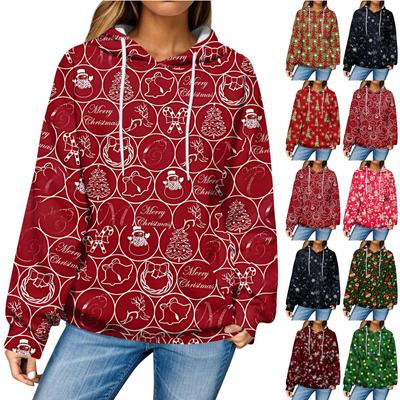 Damen Casual Fashion Weihnachten Bedruckte Langarm Pullover Hoodies Sweatshirts