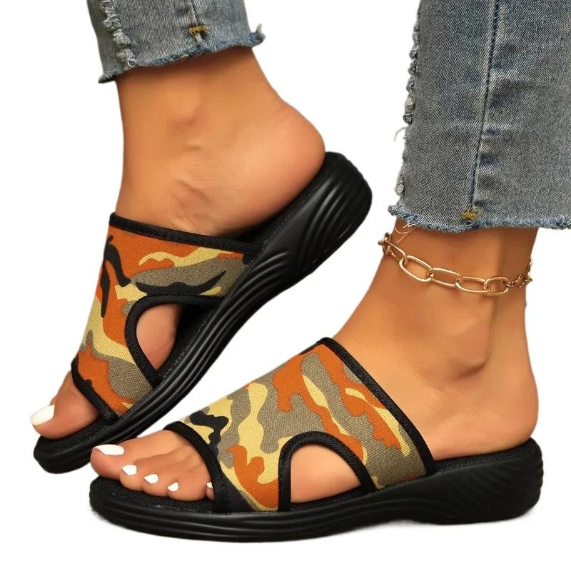 Módní venkovní obuv dámská 2024 nadměrná velikost dámské pantofle ležérní pantofle dámské smíšené barvy kulatá špička platforma klínky boty dámské