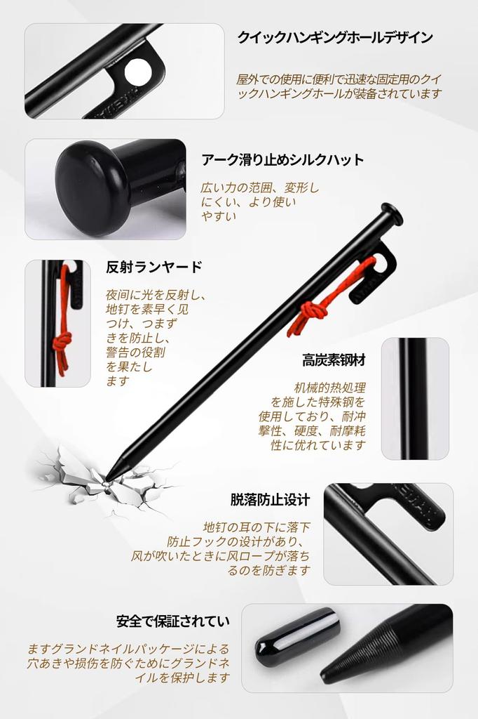 DADAGUAI Peg Hammer Set Hammer 8 30cm Camping Forged High Carbon Reflective Storage Disaster Pitching Equipment Hammer 8 Pegs (Multi-Function + Pegs)