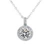 6.5mm Round Cut Halo Moissanite Pendant Necklace S925 Sterling Silver With Paved Bail For Women
