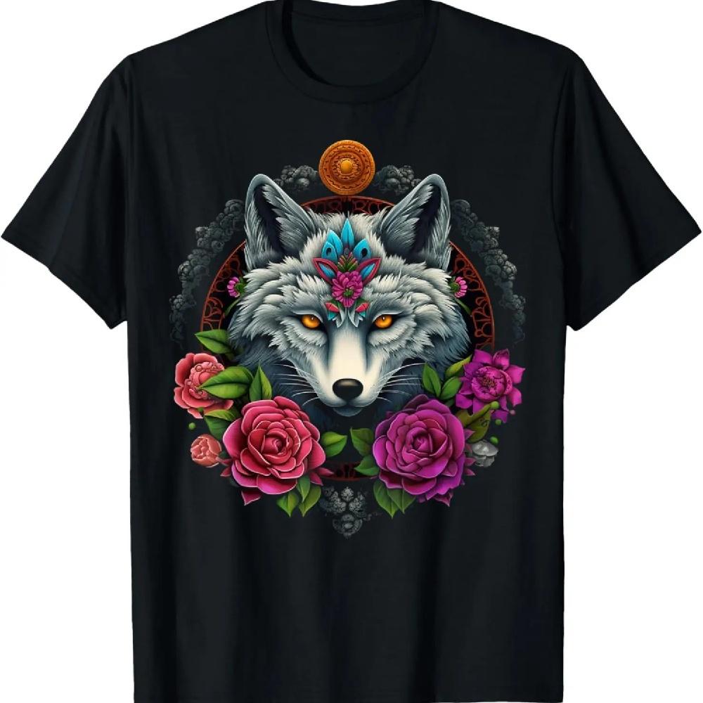 

Wolf Mandala Flowers Roses Art - Animal Wolf T-Shirt XXXXXL чёрный