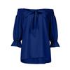 Women's Bubble Sleeve Bow Long Sleeve Square Neck Top Off-shoulder Color Women's Tops And Blouses