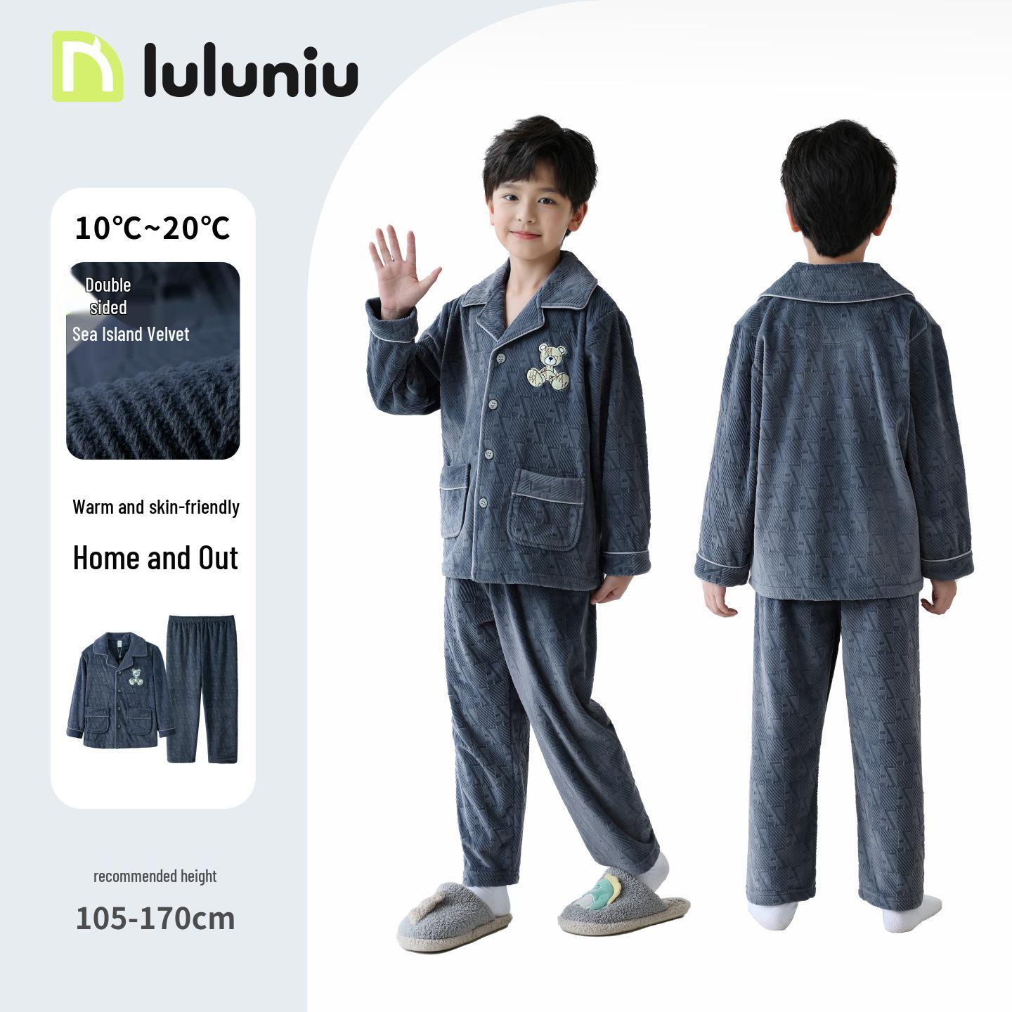 

Комплект детской пижамы из утолщенного флиса Lulu Niu для осени и зимы 110cm (Recommended height 105-115cm) синий/глубокий