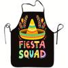 1pc Holiday Squad Wide-Brim Hat with Printed Apron, Includes Hat, Adjustable Waistband, Durable and Easy-to-Clean Polyester Fabric, Suitable for Kitch