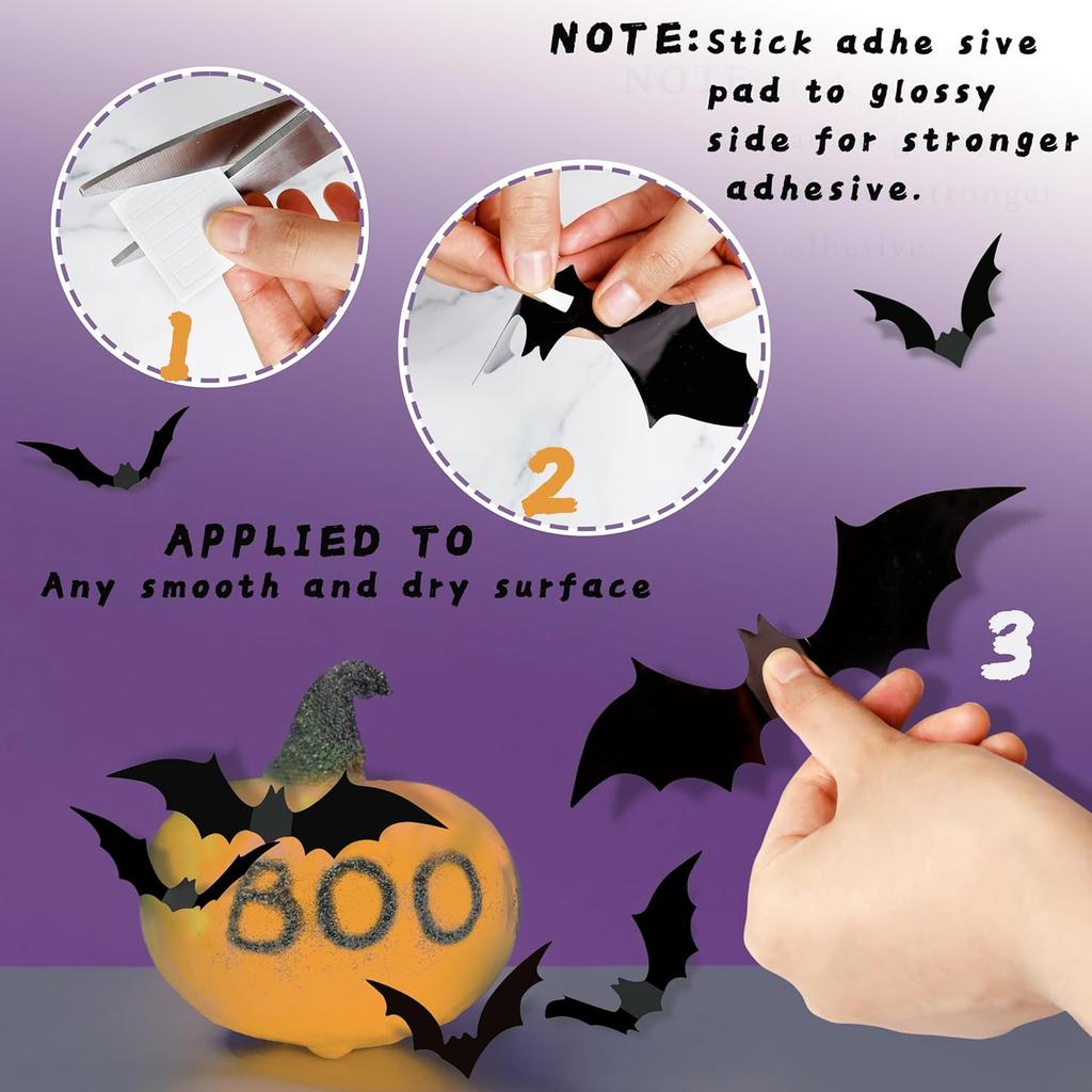 TDHDIKE Halloween Party Supplies & Decorations 140Pcs Realistic PVC 3D Black Scary Bat Wall Stickers for Creepy Home & Indoor Decor DIY Wall Decal