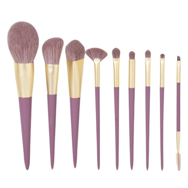 HMU 9pcs Wood Handle Best Synthetic Hair Make Up Brushes Set Vegan Eco Friendly Private Label Purple Makeup Brush Set