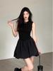 French Niche Black Sleeveless Dress Children's Summer Small Temperament Short Skirt High-end Waist Bud Skirt