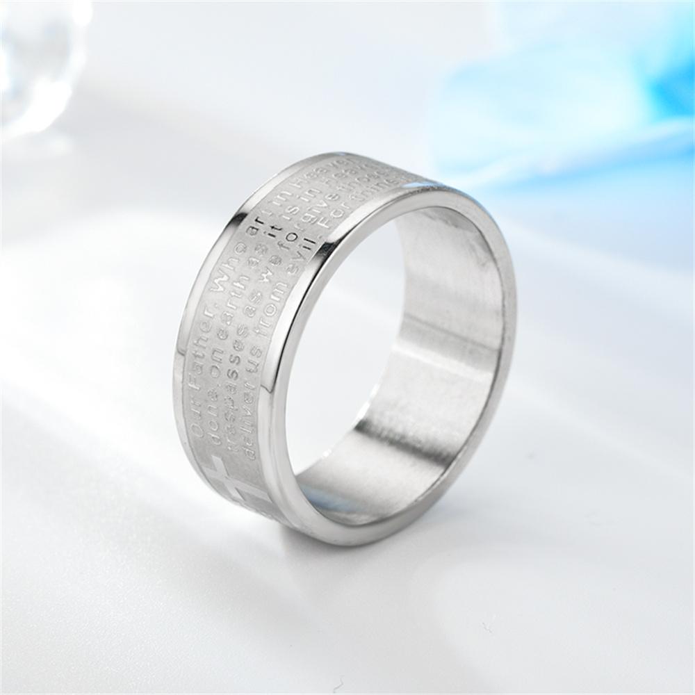 Anello con Croce di Gesù Bibbia 8mm Maschio Colore Argento Anelli con Scritture Cristiane Preghiera per Uomini Donne Moda Religiosa Gioielli per Feste Regalo
