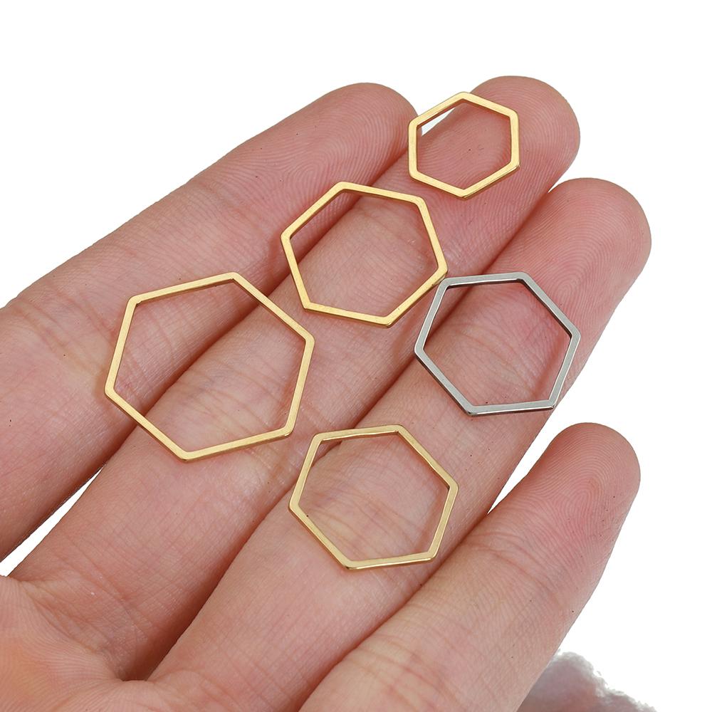 No Fade 40pcs 20pcs Stainless Steel Polygon Pendants Charms Gold Color Hollow Hexagon Bezels for DIY Jewelry Making Resin Mold