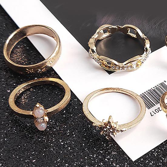 17Pcs Unique Carved Stackable Knuckle Rings Boho Ethnic Style Faux Gem Finger Rings Jewelry