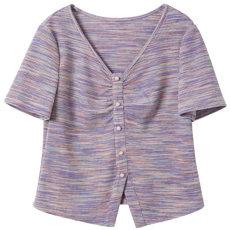 Women s Plus Size Striped V-Neck Short Sleeve T-Shirt XXXL