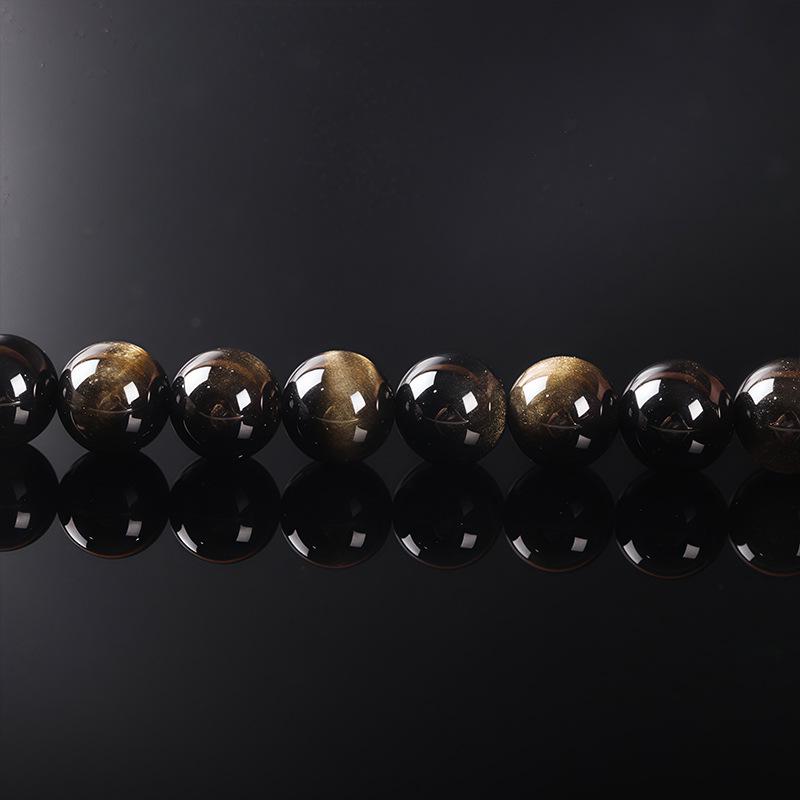 Naturlig Svart, Guld & Silver Obsidian 7A Kvalitet Löspärlor för DIY Smycken