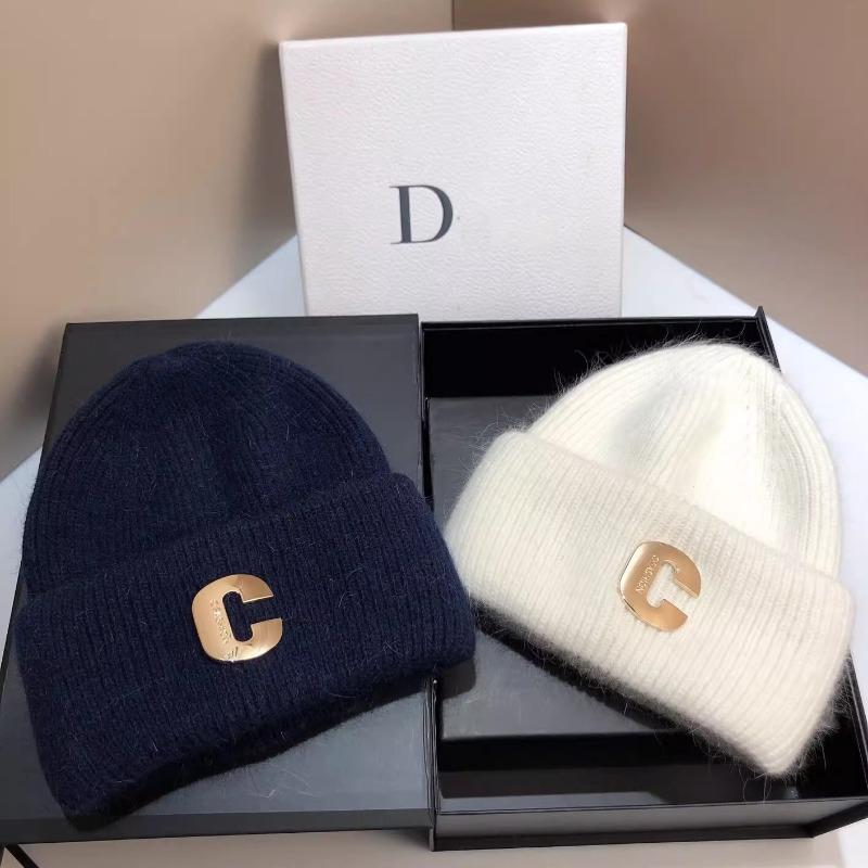 Big Head Circumference Rabbit Hair Knitted Hat Autumn and Winter Women's C Letter Tide White Gray Thickened Warm Ski Ear Protection Wool Cold Hat