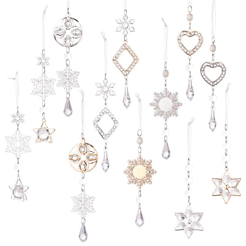 Christmas Acrylic Snowflake Icicles Drop Crystal Hanging Pendant Ornaments for Xmas Tree Holiday Party Decorations Winter Decor
