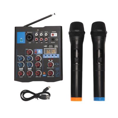 Dual Microphone Mixer 4 Channel Small Metal USB Bluetooth Mixing Board with Wireless Mic for Live