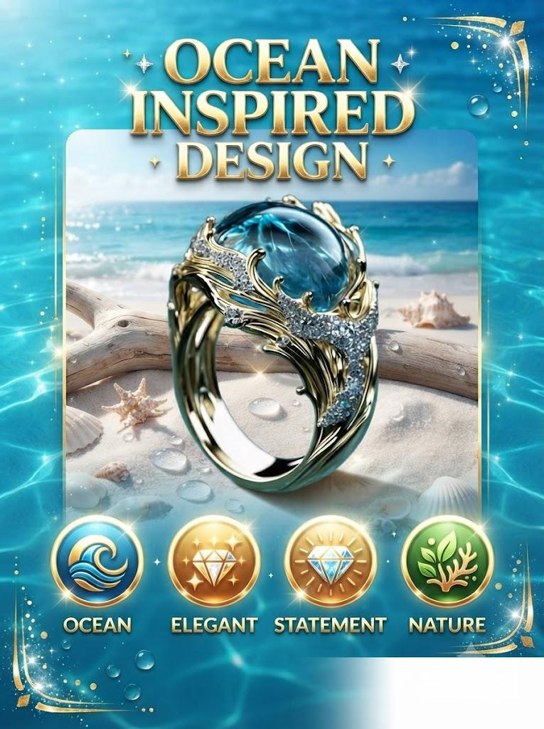 Ocean Wave Ring for Women Adjustable Open Ring Minimalist Resin Statement Ring Beach Coastal Boho Fashion Finger Jewelry Gift
