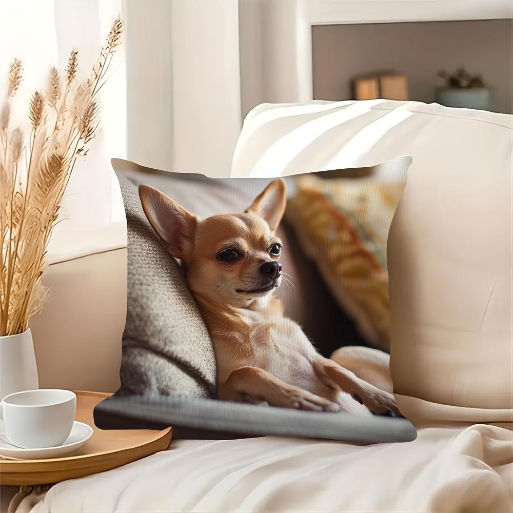 1 Stuk Hondenliefhebber Woonkamer Kussenhoes, Polyester 2D Dubbelzijdig Bedrukt, Realistisch Chihuahua Kussen, Perfect Cadeau Voor Chihuahua