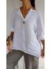 European & American 2026 Women's V-neck Button-up Loose Summer T-shirt