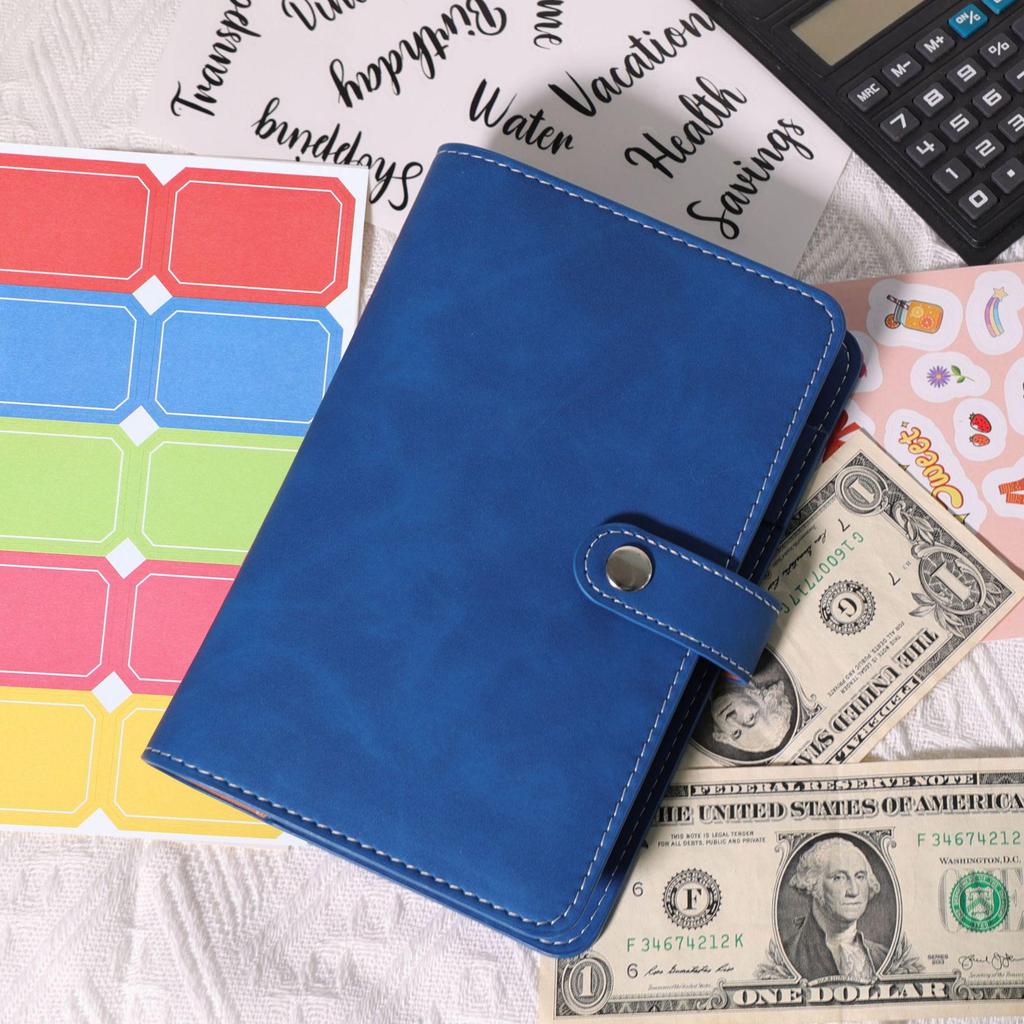 A6 Macaroon Leather Notebook Binder with 12 Refillable Zippered Pockets for Bills and Coins
