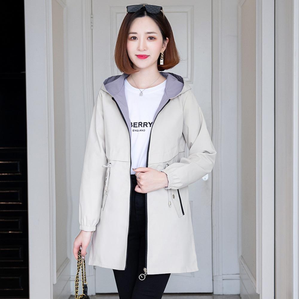 Fashion Double-Sided Wear Trench Coat Women's Mid-Longth Spring Autumn Women's Coats Tops   Hooded Jacket  Women Top