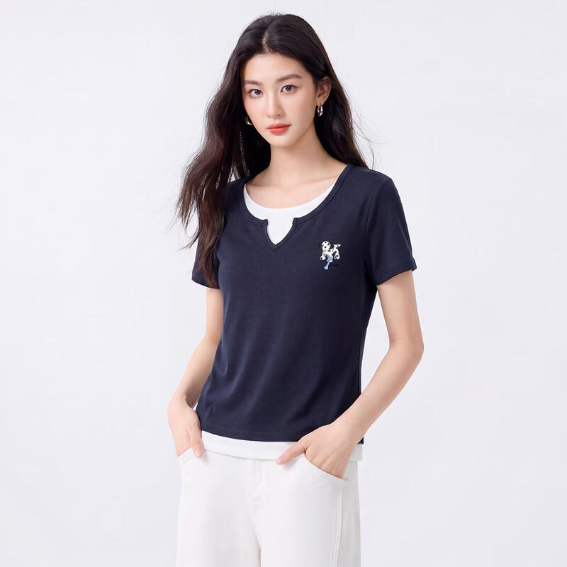 5+ Women's Fake Two-Piece Slim Fit Short Sleeve T-Shirt
