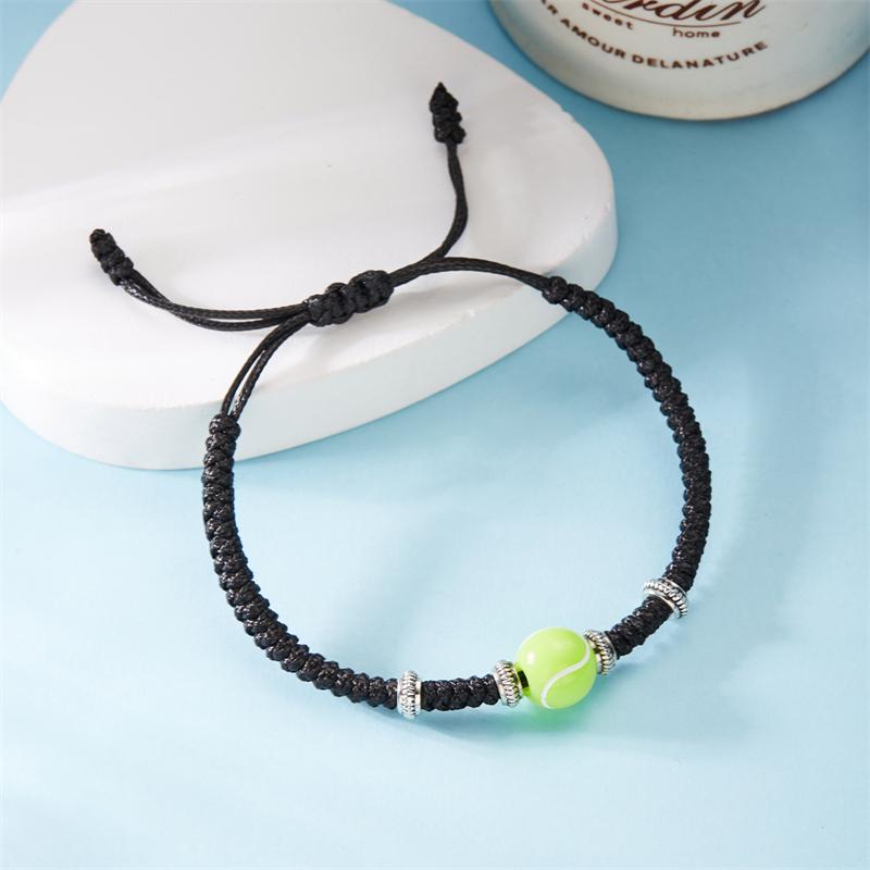 

Football Baseball Basketball Charm Bracelet for Men Women Simple Adjutable Black Rope Braided Bracelet Boys Sports Lover Gift