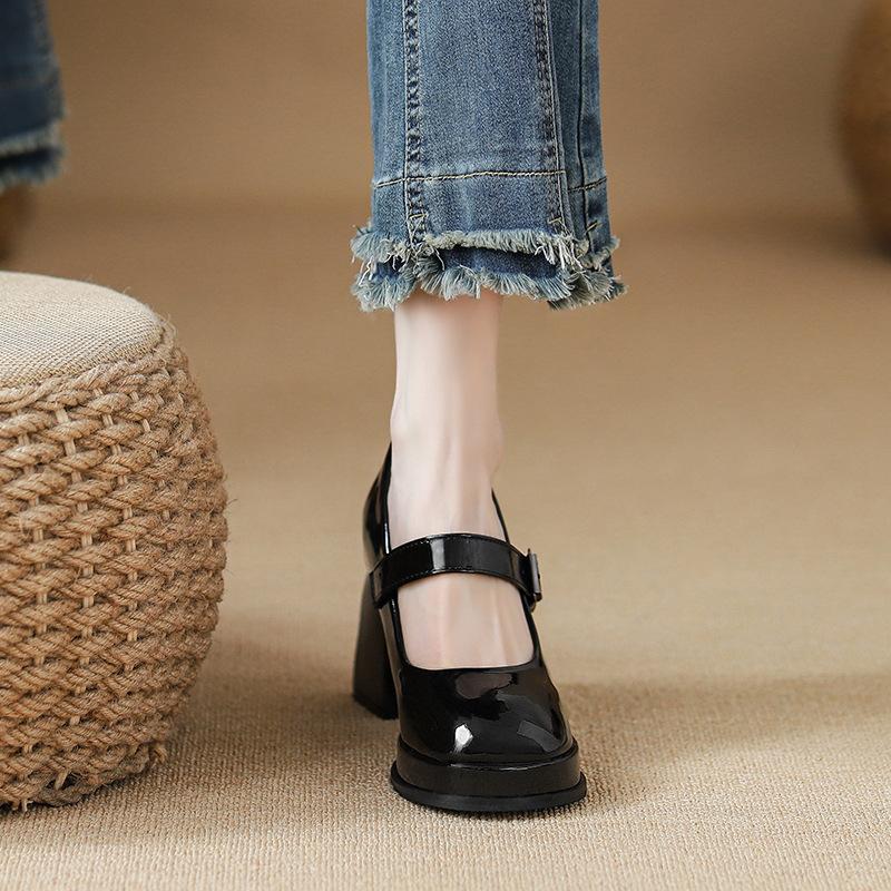 

Новые женские туфли на высоком каблуке с ремешком Мэри Джейн, водонепроницаемые, с увеличением высоты платформы, на маленьком толстом каблуке, одинарные туфли 33 чёрный