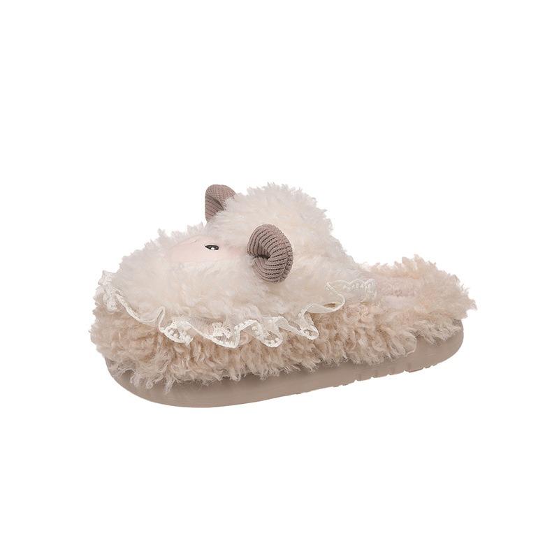 Niedliche flauschige Hausschuhe mit dicker Sohle für Damen, neue Wohnungseinrichtung für Herbst und Winter, Plüsch- und warme Baumwollhausschuhe für Damen