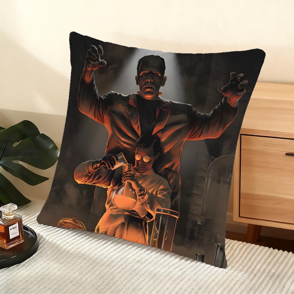Cushion Cover Silky Short Plush Home Sofa Cushion Cover  Invisible Zipper Home Decoration Frankenstein Movie