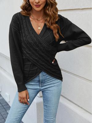 European & American Women's V-Neck Long Sleeve Knitted Sweater
