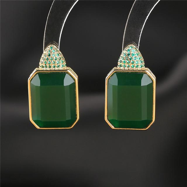 

Европейские и американские модные квадратные серьги-гвоздики с кубическим цирконием, женские ювелирные изделия класса люкс, темпераментные свадебные серьги-гвоздики зелёный