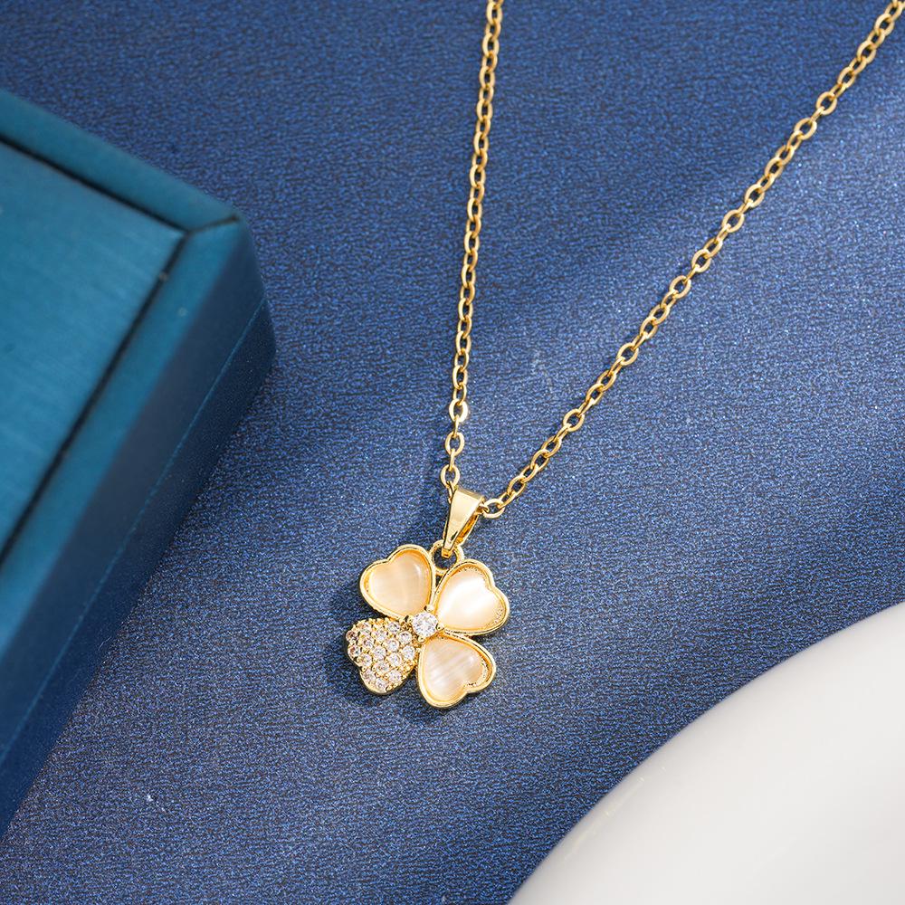 Elegant Titanium Steel Square Hollow Floral Diamond Necklace for Women – Luxurious and Versatile Design