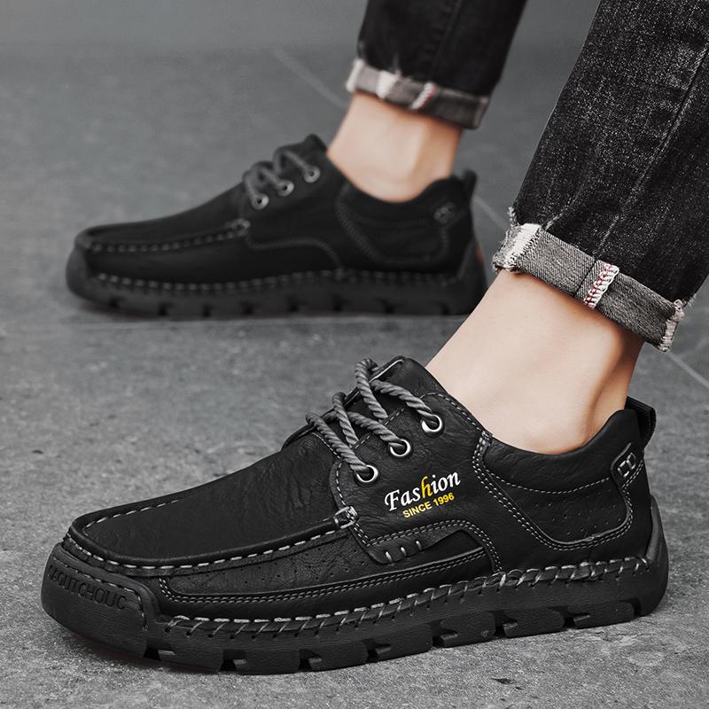 Fashion Handmade Men's Work Shoes Luxury Brand Leather Outdoor Casual Shoes for Men Dress Shoes High Quality Comfy Thick Bottom Shoes