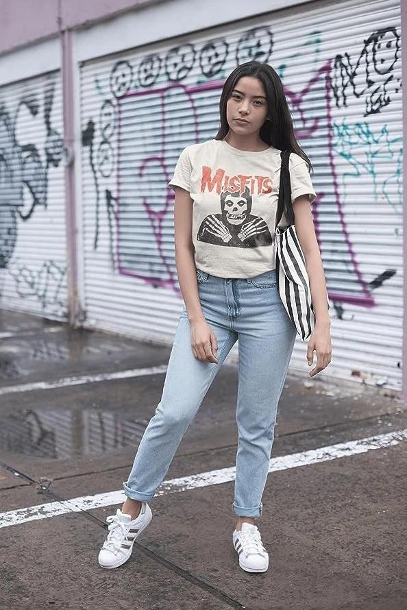 New Fashion Misfits Punk Style Tshirt Retro Street Skull Pattern Unisexs Tshirt