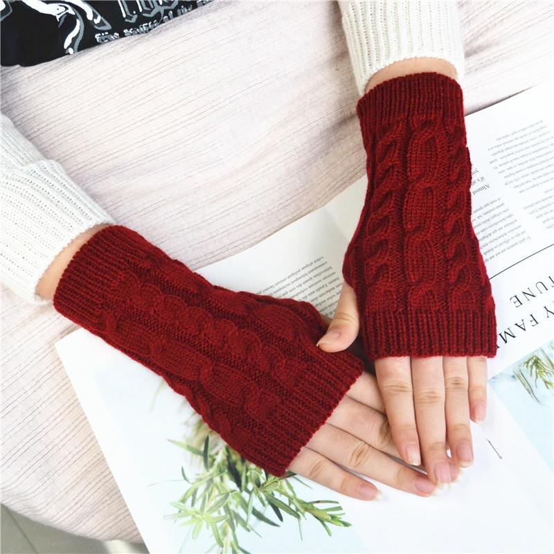 New Women Hand Warmer Autumn Winter Fashion Knitting Faux Wool Mitten Warm Fingerless Female Gloves
