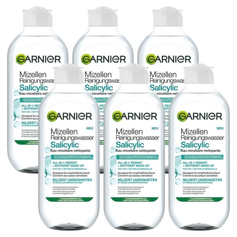 Garnier Skin Active Micellar Cleansing Water, Salicylic Acid Gentle Cleansing for Troubled Skin, 400ml, 6 pcs
