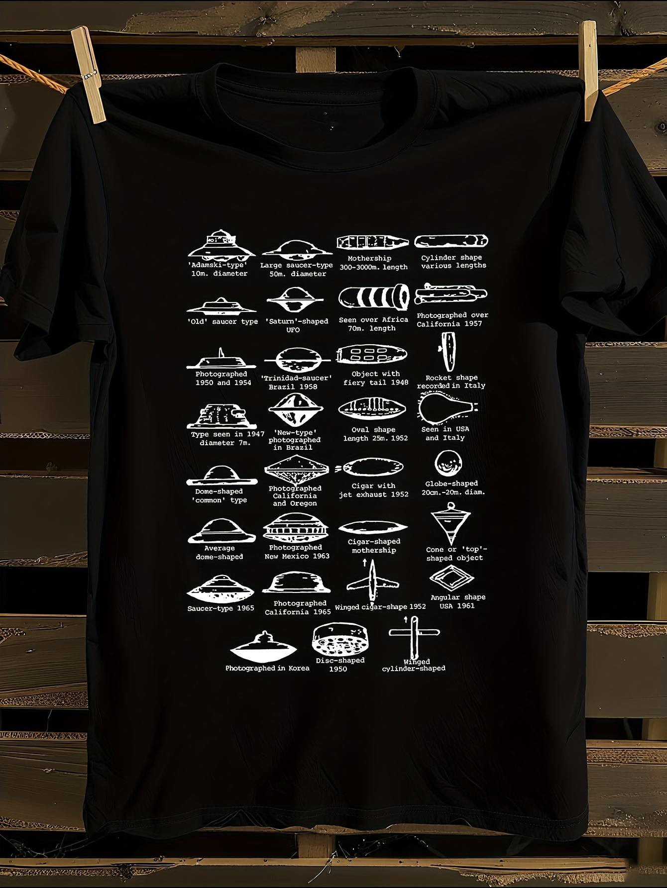 UFO Flying Saucer Identification Chart Graphic T-Shirt XXXL