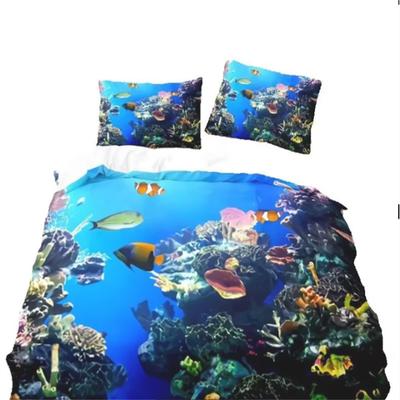 Unterwasserwelt Königin Bettbezug Cartoon Ozean Tier Bettwäsche-Set für Kinder Fisch Koralle Meeresleben Weiche Polyester Steppdecke
