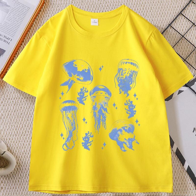 Vintage Jellyfish TShirt Summer Ocean Tee Sea Creature Top Beach Lover Gift Unisex Women Casual Round Neck Printed T Shirt
