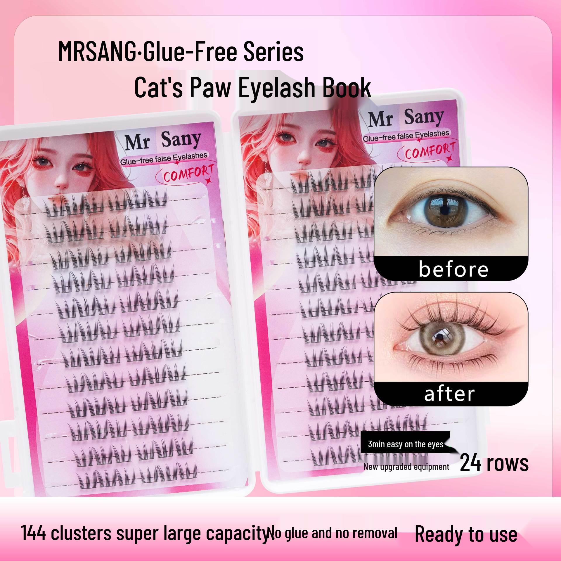 

24 Rows Segmented Cat Paw False Eyelashes - Natural, Soft, No Glue Needed