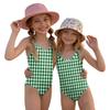 Mädchen Einteiler Badeanzug Kariertes Muster Sommer Strandmode Kinder Badebekleidung Leichte Bequeme Passform