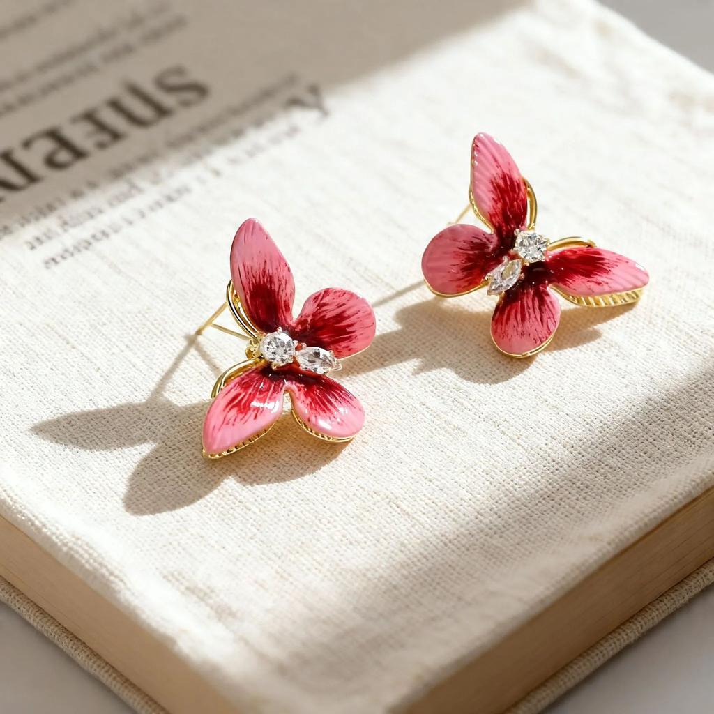 Vintage Glazed Butterfly Stud Earrings New Chinese Style Fashion Jewelry For Women