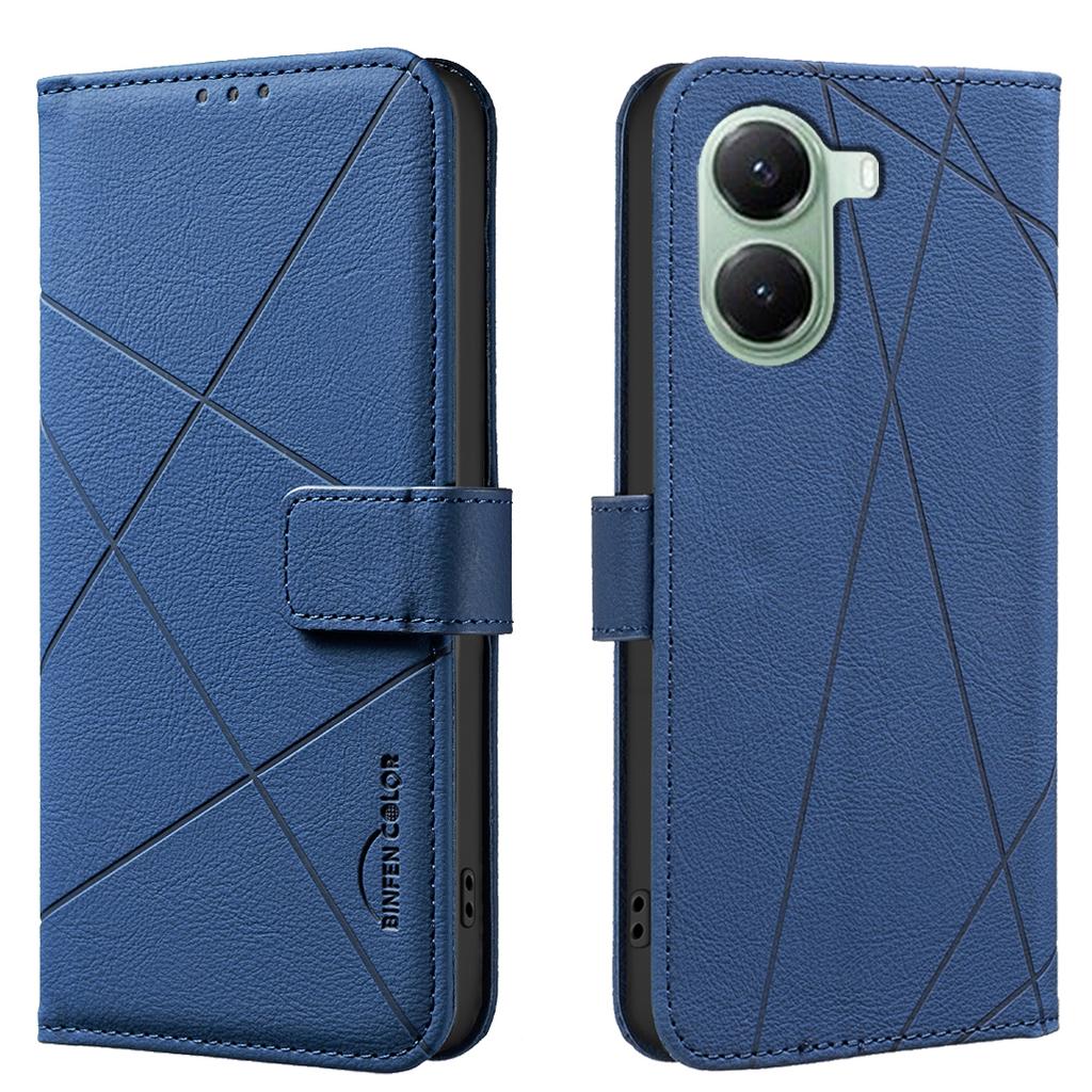 For Xiaomi Redmi Turbo 4 5G/Xiaomi Poco X7 Pro 5G Case BINFEN COLOR BF35 Geometry Imprinted Leather Phone Cover RFID Blocking Wallet Stand