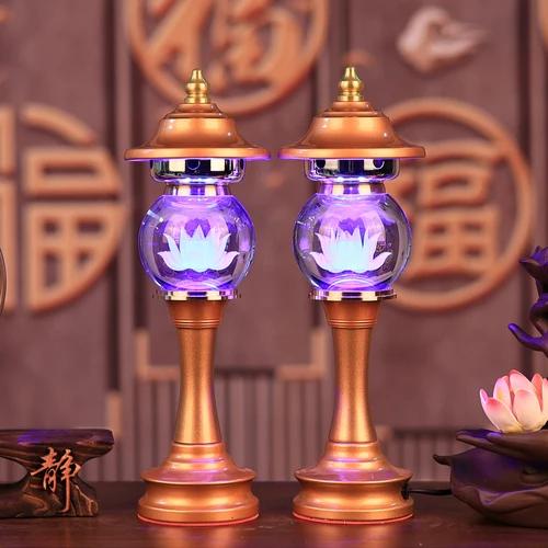 2pcs crystal 7color variable lotus candlestick household supply Buddha feng shui
