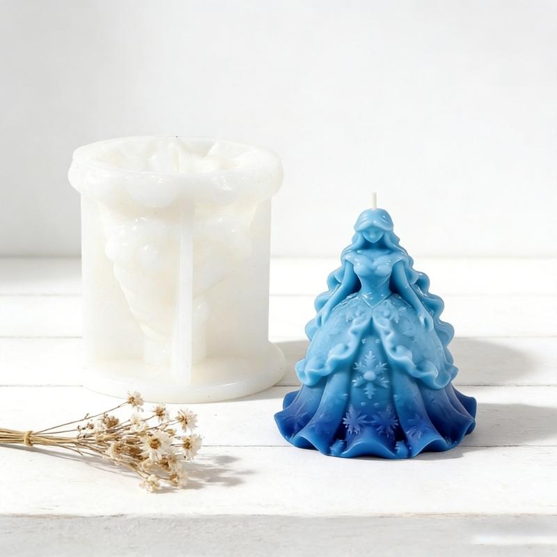 Flower Princess Dress Silicone Candle Molds Temperature Resistant for Making Candle Soap Chocolate Wedding Decoration